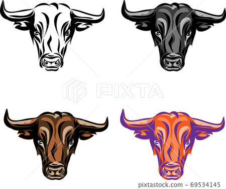 Bull, various images of the bull's head, various graphics and color images, portrait 69534145