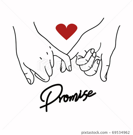 Pinky Promise  outline vector with red heart sign 69534962