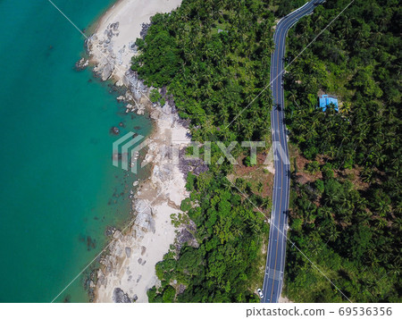 aerial view of beach road at Khanom district aerial view of beach road at Khanom district 69536356