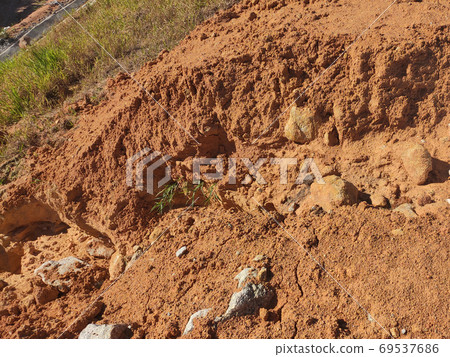 Erosion at ground and slopes is caused by rainfall. The soil structure is weak and there is a landslide. Safety measure has been taken in some area. Erosion at ground and slopes is caused by rainfall. The soil structure is weak and there is a landslide. Safety measure has been taken in some area. 69537686