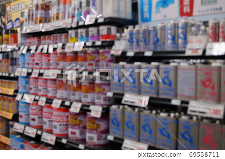 Blurred image of paint display shelves Blurred image of paint display shelves 69538711