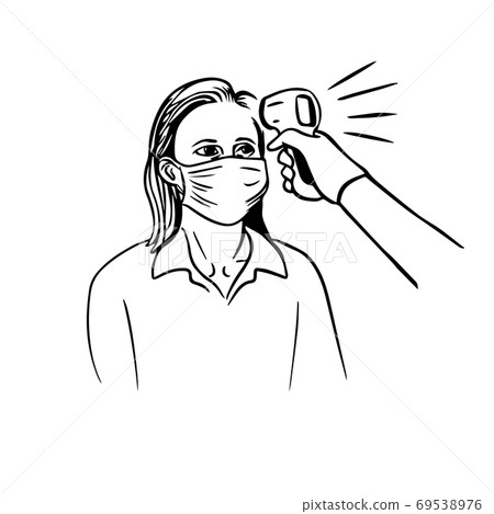 Woman is being checked for body temperature with a thermometer infrared vector illustration Woman is being checked for body temperature with a thermometer infrared vector illustration 69538976
