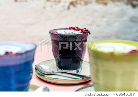 Different Healthy Super Lattes in cafe Different Healthy Super Lattes in cafe 69540197