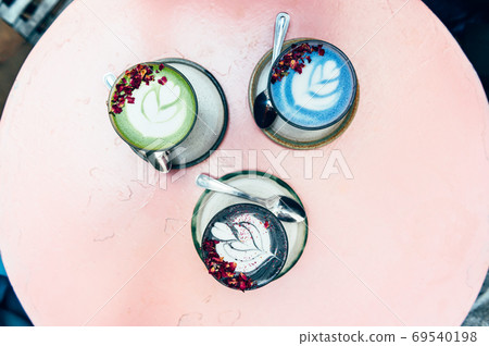Different Healthy Super Lattes in cafe Different Healthy Super Lattes in cafe 69540198