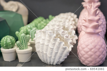 Trendy pastel color exotic pineapple, shell and Trendy pastel color exotic pineapple, shell and 69541081