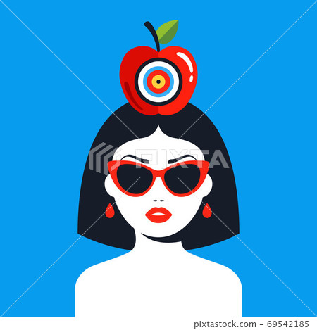woman holding a red apple with a target. flat vector character illustration. woman holding a red apple with a target. flat vector character illustration. 69542185
