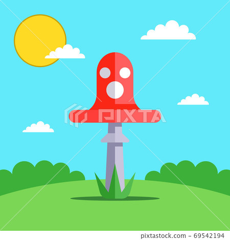 red fly agaric in a forest glade. flat vector illustration. red fly agaric in a forest glade. flat vector illustration. 69542194