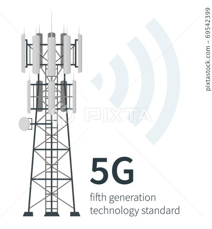 5G Technology Mast Base Stations White Background - Stock Illustration ...