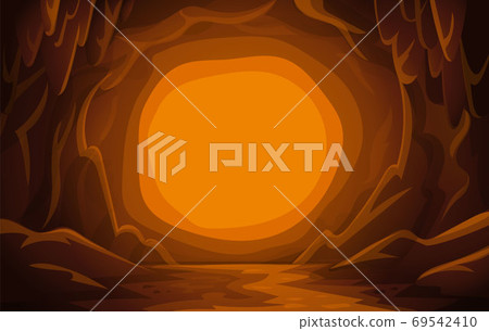 Cave landscape. cartoon mountain scene background vector illustration. Cave landscape. cartoon mountain scene background vector illustration. 69542410