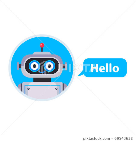 Chat bot started a conversation. Assistant for all issues. flat character vector illustration Chat bot started a conversation. Assistant for all issues. flat character vector illustration 69543638