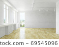 Large room interior with dirty old wall, 3D Rendering 69545096