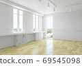 Empty bright room interior with old wall, 3D Rendering 69545098