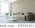 Interior Room with Sofa and Green Plant, 3D Rendering 69545101