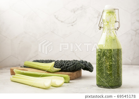 Fresh smoothie with green fruits and vegetables. Detox, dieting, clean eating. 69545178