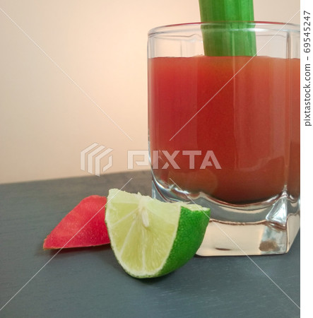 Bloody Mary Cocktail ( vampire or sangrita cocktail ) lemon and tomato slice. copy space Bloody Mary Cocktail ( vampire or sangrita cocktail ) lemon and tomato slice. copy space 69545247