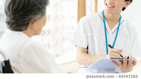 Medical staff and senior women in wheelchairs 69545368