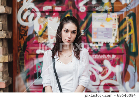 female portrait on graffiti female portrait on graffiti 69546084