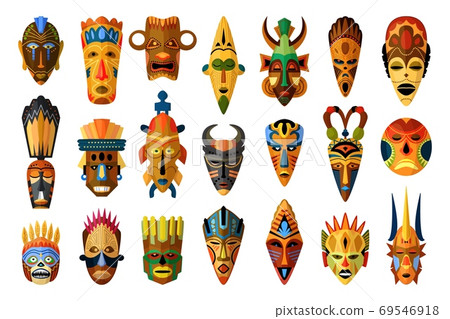 African mask set isolated on white background 69546918