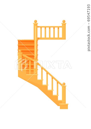 Wooden staircase. Isolated staircase with railing Wooden staircase. Isolated staircase with railing 69547193