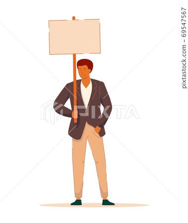 Businessman protester with blank placard on white Businessman protester with blank placard on white 69547567