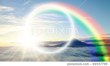 Abstract background of the sea of clouds and sunrise surrounding Mt. Fuji 69547799