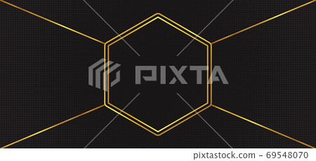 Hexgon frame shape gold metallic halftone black background desig Hexgon frame shape gold metallic halftone black background desig 69548070