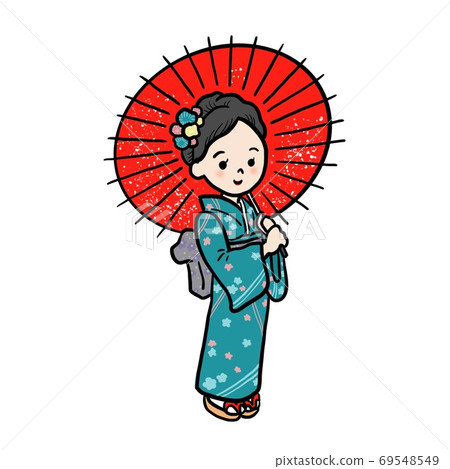 A woman wearing a kimono and holding a Japanese umbrella 69548549