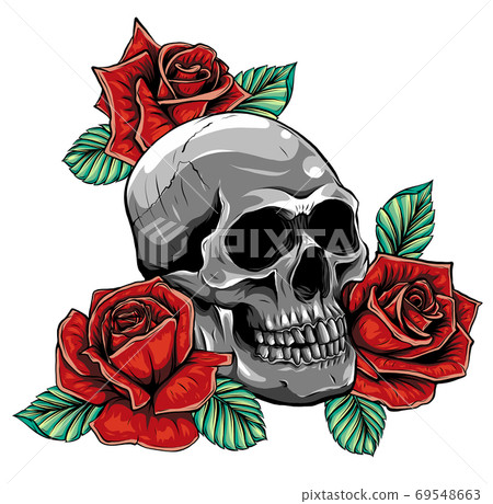 skull and roses sketch