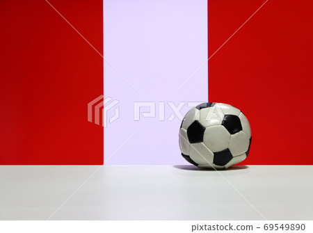 Small football on the white floor and white between red color of Small football on the white floor and white between red color of 69549890