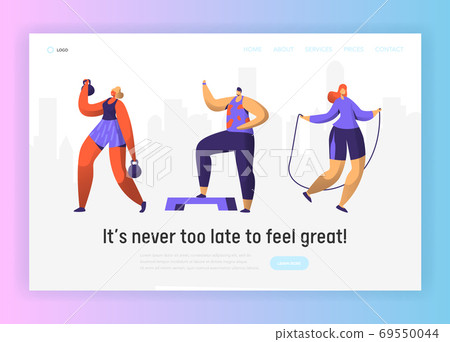 Gym Fitness Character Landing Page Set. Sport Gym Fitness Character Landing Page Set. Sport 69550044