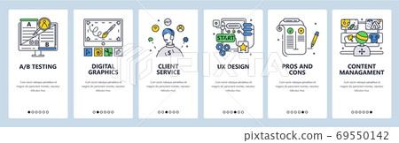 Design thinking process. Digital graphics ab testing customer service. Mobile app screens vector website banner template 69550142