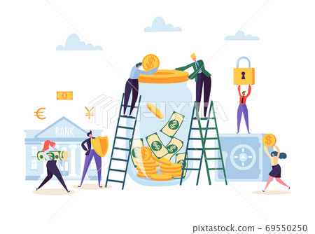 Money Savings Concept. Business People Characters Money Savings Concept. Business People Characters 69550250