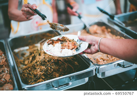 Food donation to relieve hunger. The concept of poverty Food donation to relieve hunger. The concept of poverty 69550767