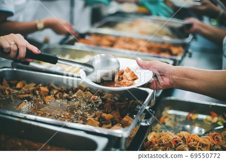 Food donation to relieve hunger. The concept of poverty Food donation to relieve hunger. The concept of poverty 69550772