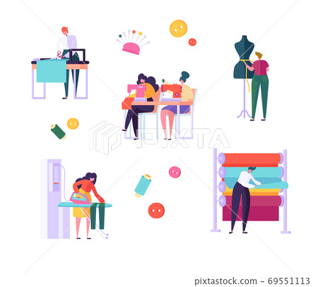 Sewing Clothes Character People Set. Woman Work 69551113