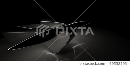 Luxury parametric abstract architectural minimalistic background. Contemporary showroom. Modern black exhibition tunnel. Empty gallery. Neon backlight. Night. Space.  3D illustration and rendering. 69552293