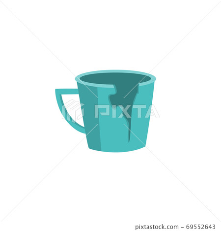 Blue broken shattered cup or mug icon flat vector illustration isolated. 69552643