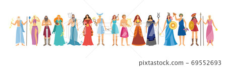 Characters of Greek pantheon goddess and gods flat vector illustration isolated. 69552693