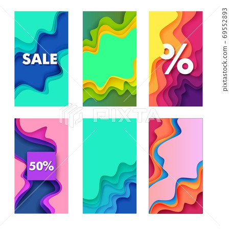 Sales and discounts social media stories, posts vector template, paper cut style illustration. Sales and discounts social media stories, posts vector template, paper cut style illustration. 69552893