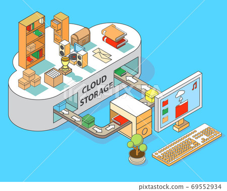 Cloud storage vector flat isometric illustration - Stock Illustration ...