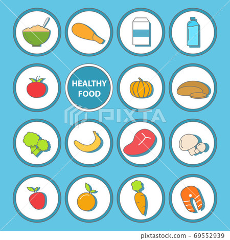 Vector set of healthy food icons in flat style design 69552939