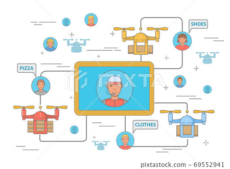 Drone delivery concept vector illustration in flat style 69552941