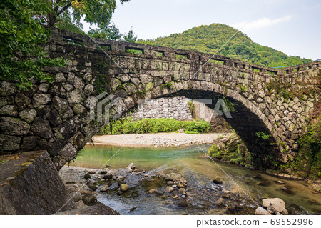 Futamata Bridge over the clear stream Midori River flowing through Misato Town and the sacred place for lovers 69552996