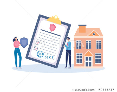 House and property insurance banner concept, flat vector illustration isolated. House and property insurance banner concept, flat vector illustration isolated. 69553237