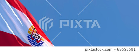 3D rendering of the national flag of French Polynesia waving in the wind 3D rendering of the national flag of French Polynesia waving in the wind 69553591