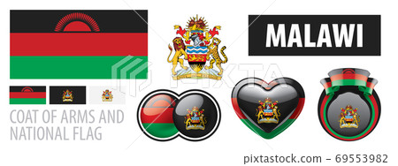 Vector set of the coat of arms and national flag of Malawi 69553982