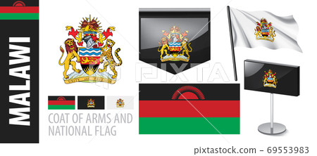 Vector set of the coat of arms and national flag of Malawi 69553983