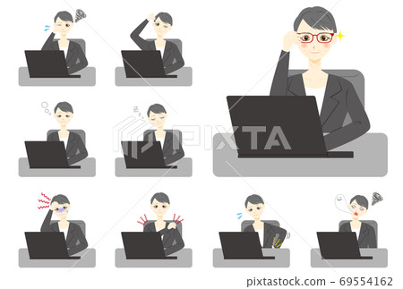 Personal computer female middle office worker fatigue set 69554162