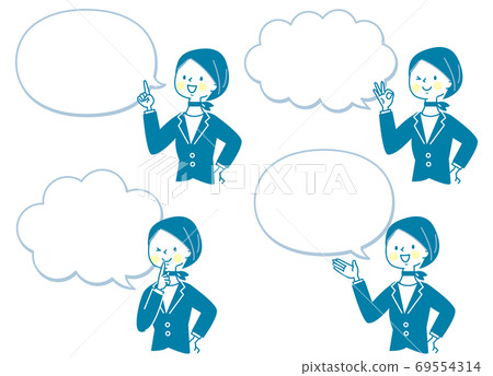 Female facial expression set in suit and speech bubble Female facial expression set in suit and speech bubble 69554314