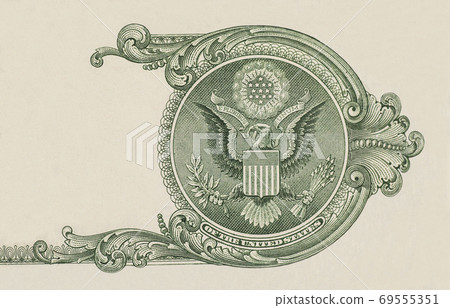Eagle on $1 U.S. dollar bill closeup macro 69555351